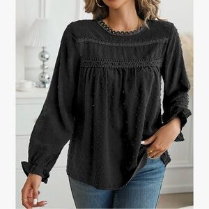 Falechay Boho Swiss Dot Long Sleeve Blouse Size Small